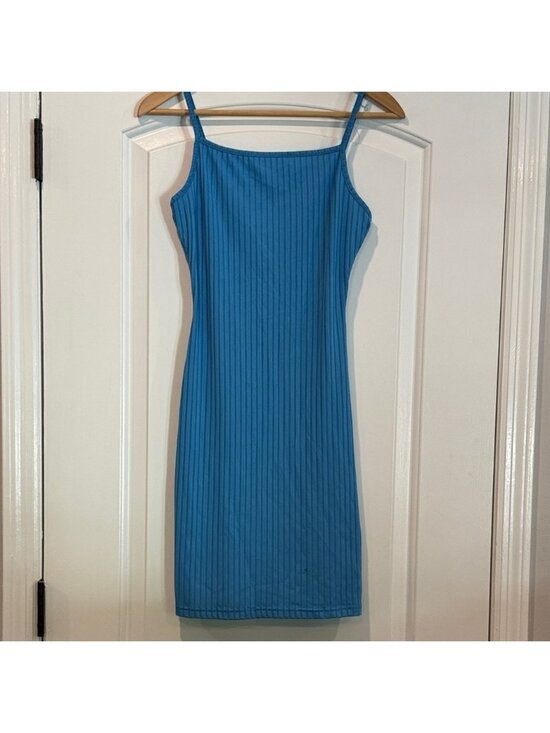 None Dresses & Skirts - 🔵 Blue Ribbed Spaghetti Strap Mini Dress